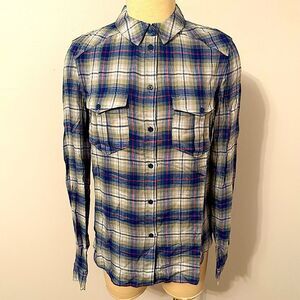 Paige Blue & Pink Plaid Button Down Long Sleeve Shirt Size Small